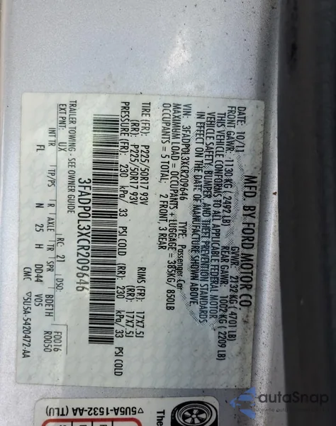 2012 Ford Fusion Hybrid из США, поврежденный, VIN 3FADP0L3XCR209646